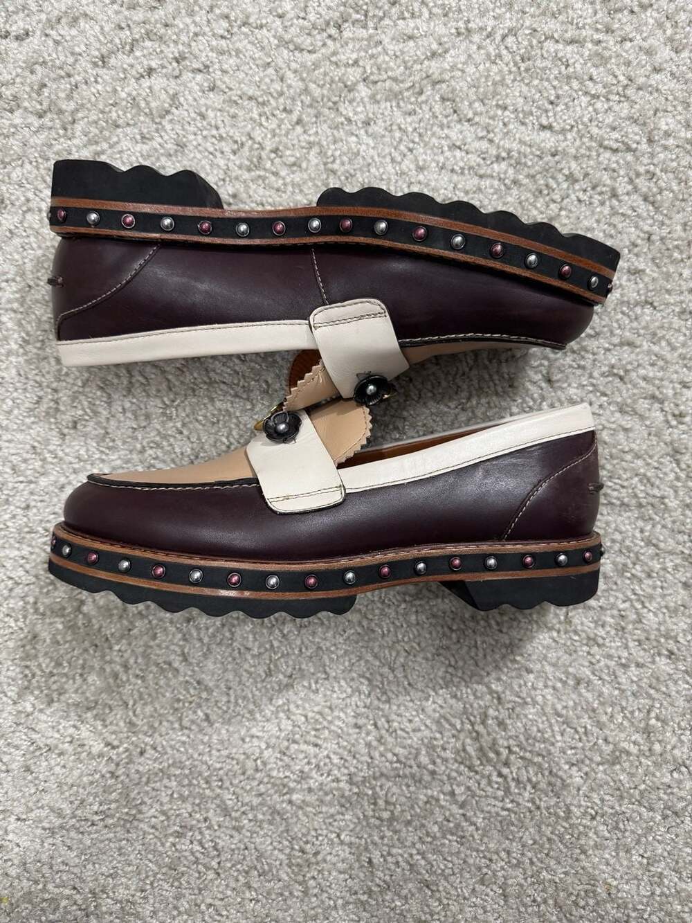 Coach Tea Rose Embellished Multi-Color Leather Platform Loafers